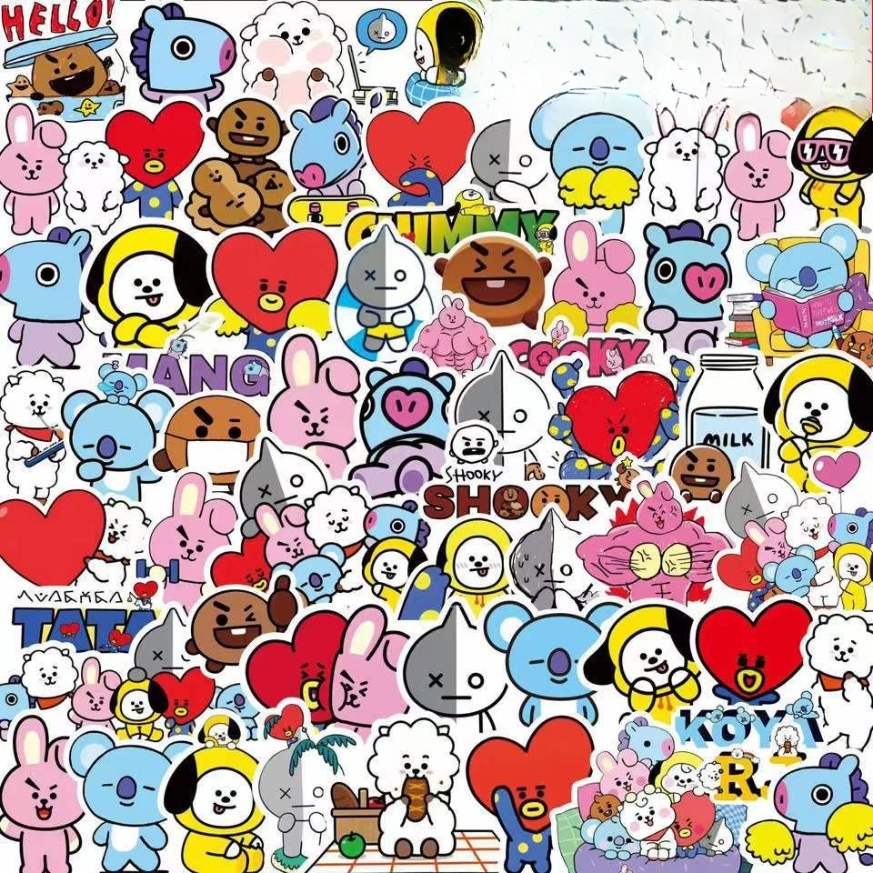 Evoker Cosplay Prop - Adesivos Kawaii BT21 para Malas, Laptops,